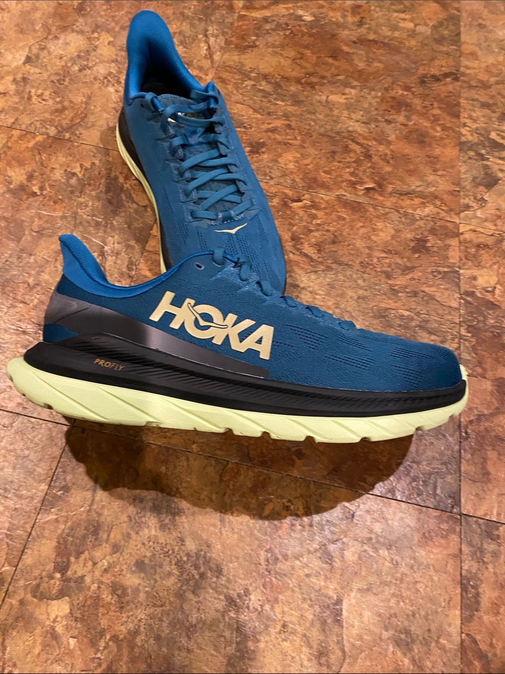 Hoka Profly Teal Blue Running Shoes with Light Yellow Soles - Picture 14 of 16